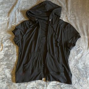 Short sleeve zip hoodie, Black, 2XL